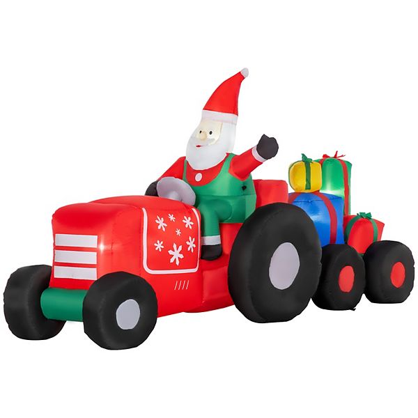 9ft Inflatable Christmas Santa Claus Driving Trailer W/ Colorful Gift Boxes Led Outsunny