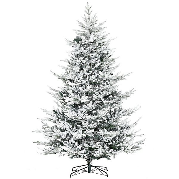 8' Snow Flocked Artificial Christmas Tree, W/ Pine Shape, 1479 Tips, Auto Open HomCom