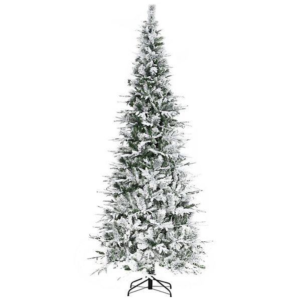 9' Snow Flocked Artificial Christmas Tree W/ 1159 Realistic Branch Tips Green HomCom