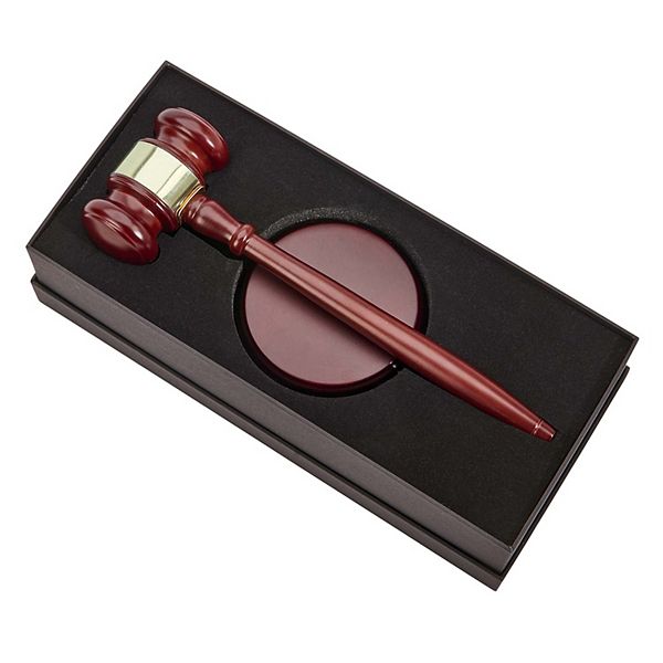 10" Wooden Gavel With 4" Round Wooden Striking Block Contemporary Home Living