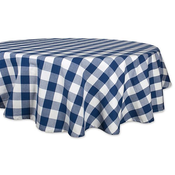 70" Navy Blue And White Buffalo Checkered Round Tablecloth Contemporary Home Living