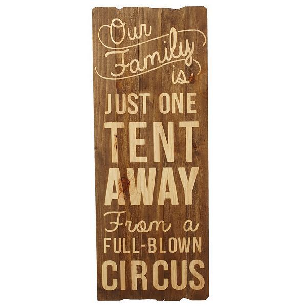 Set of 2 Brown and Ivory Rustic Family Circus Engraved Wooden Wall Art 32.5” Diva At Home