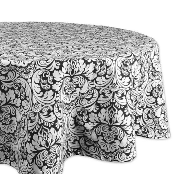 70" Charcoal Black and Gray Floral Damask Pattern Round Table Cloth Contemporary Home Living