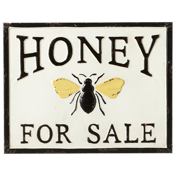 Set of 2 White Retro "Honey for Sale" Bee Hanging Wall Art 18" Diva At Home