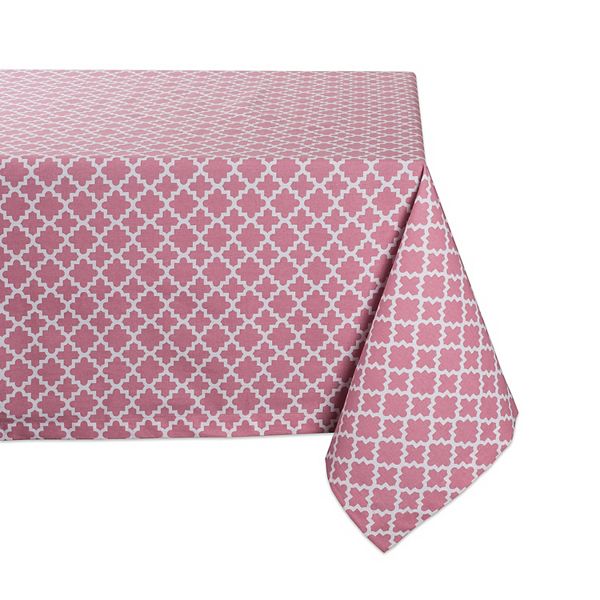 120" Pale Pink and White Lattice Rectangular Tablecloth Contemporary Home Living