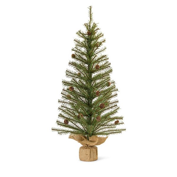 Set of 2 Green Potted Artificial Christmas Tree with Burlap Base  3' Contemporary Home Living