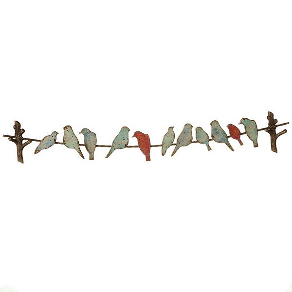 Set of 2 Red and White Distressed Metal Bird Silhouette on Wire Wall Art 40.1 Diva At Home