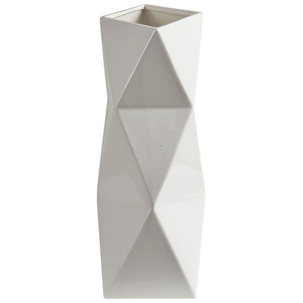 14.75" White Scandinavian Geometric Multifaceted Vase Signature Home Collection