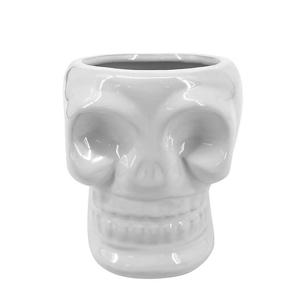 5" Glossy White Halloween Ceramic Skull Vase Kingston Living