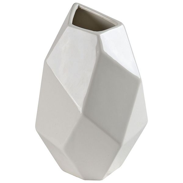 9.75" White Scandinavian Geometric Multifaceted Vase Signature Home Collection