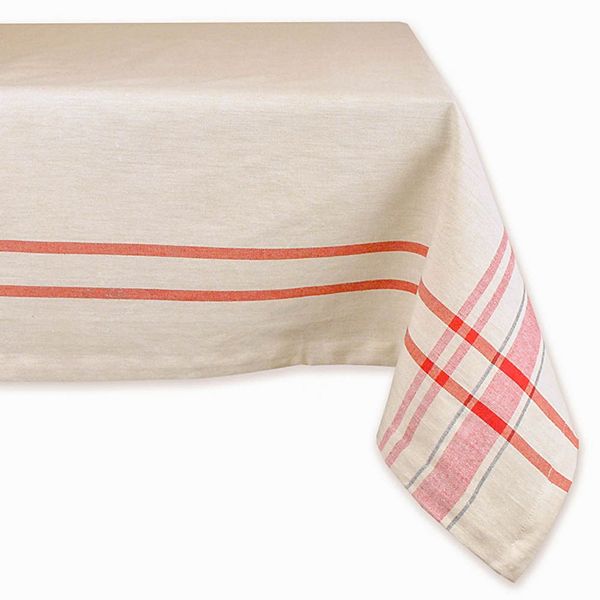 84" x 60" Ivory and Red Striped Rectangular Tablecloth Contemporary Home Living