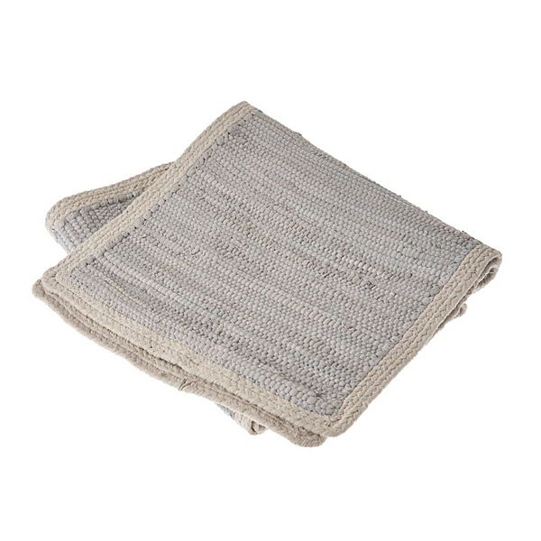 80" Gray and Ivory Hand Woven Bordered Rectangular Table Runner Laddha Home Designs