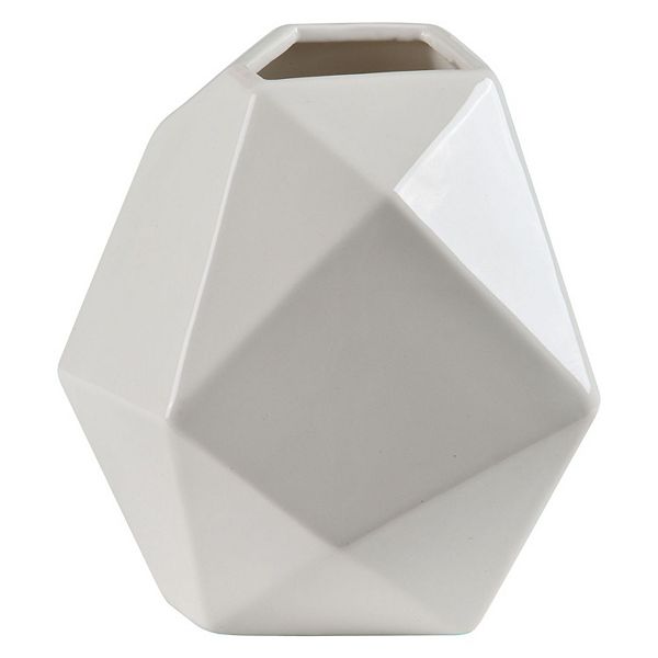 6.25" White Scandinavian Geometric Multifaceted Vase Signature Home Collection