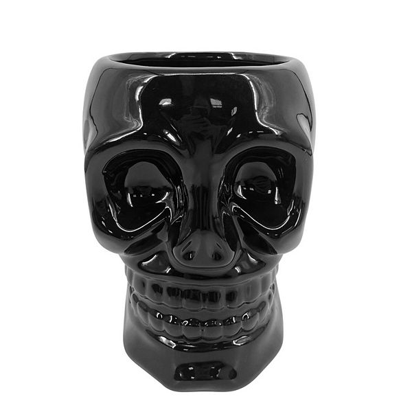 8" Glossy Black Halloween Ceramic Skull Vase Kingston Living