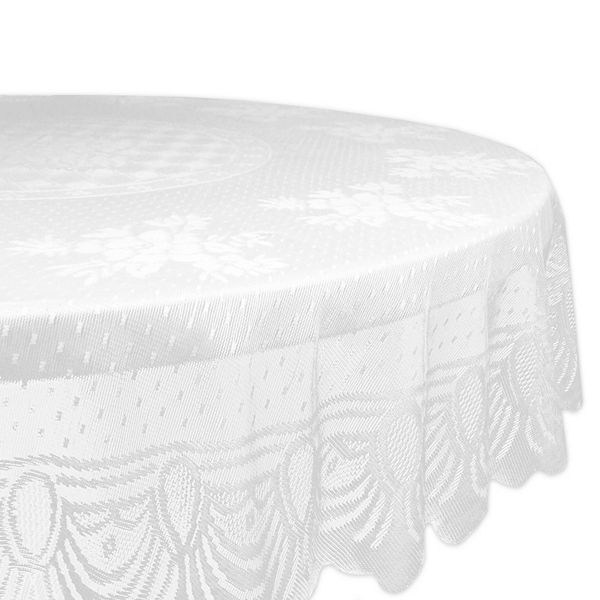 63" White Contemporary Floral Round Outdoor Table Cloth Contemporary Home Living