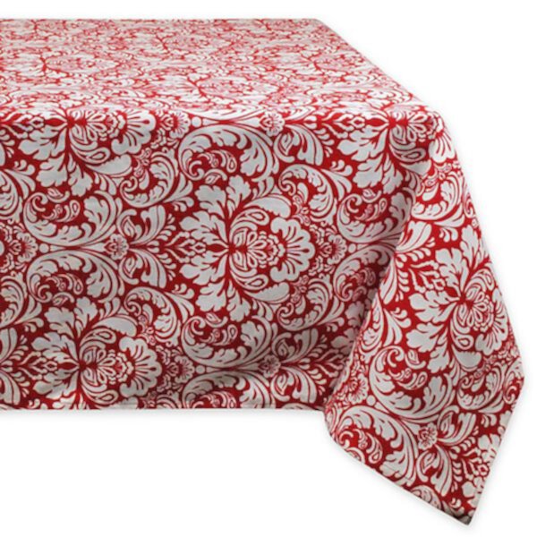 84" Tango Red and Snow White Floral Damask Pattern Round Table Cloth Contemporary Home Living