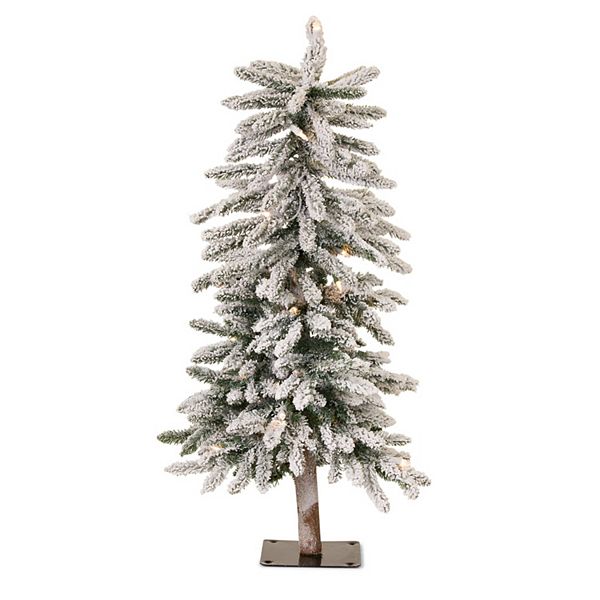 38" White Pre-Lit Flocked Alpine Artificial Christmas Tree  Warm Yellow LED Lights Contemporary Home Living