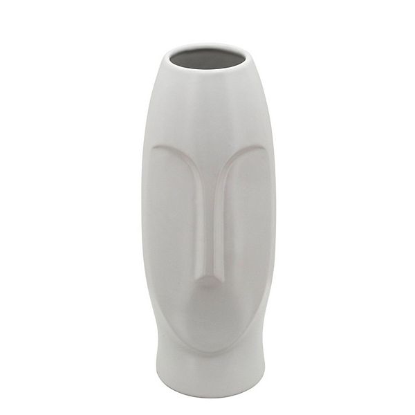 14" White Solid Ceramic Face Vase Kingston Living