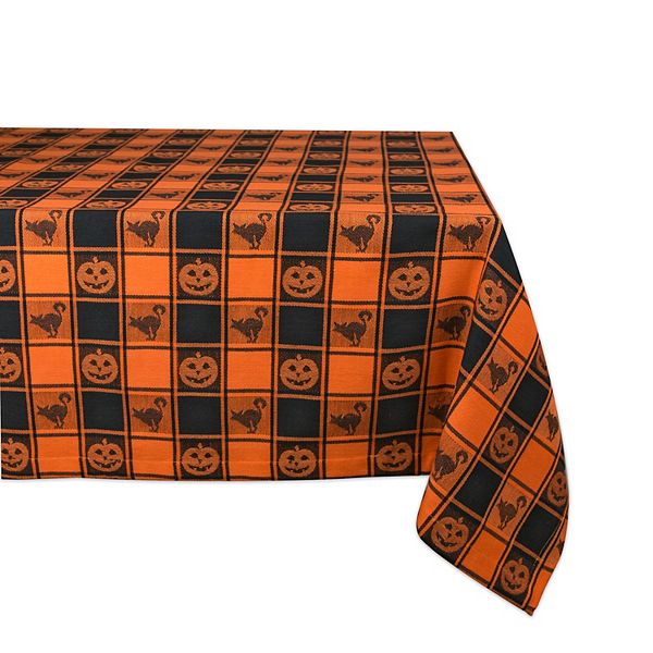 60" x 84" Orange and Black Halloween Woven Checkered Table Cloth Contemporary Home Living