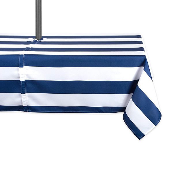 84" Blue and White Striped Rectangular Outdoor Tablecloth with Zipper Contemporary Home Living