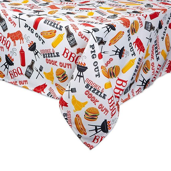 120" White and Yellow Barbeque Themed Rectangular Outdoor Tablecloth with Zipping Contemporary Home Living