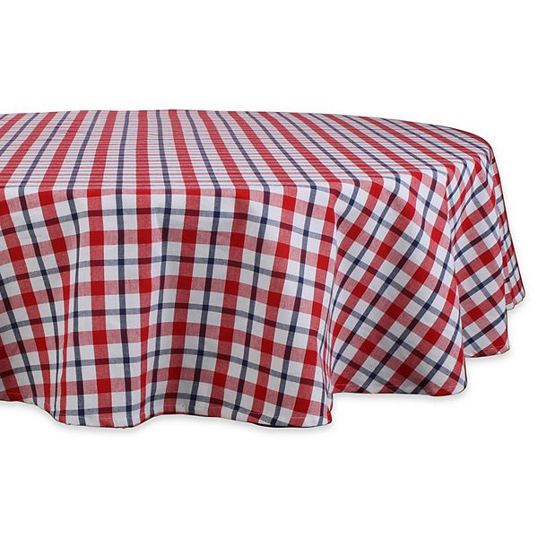 70" Red and White Classic Round Plaid Table Cloth Contemporary Home Living