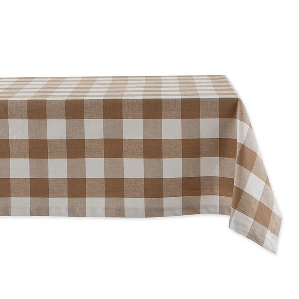 60" x 84" White and Stone Brown Buffalo Check Table Cloth Contemporary Home Living