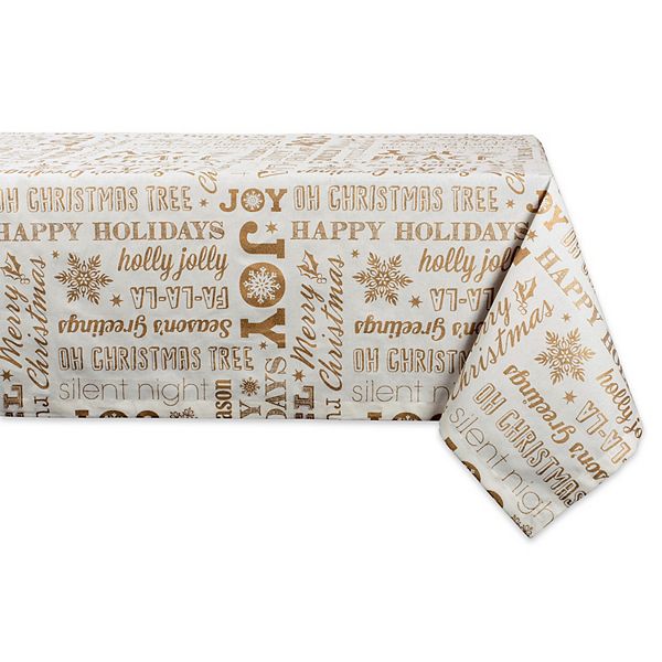 84" White and Gold Colored Christmas Holiday Theme Rectangular Tablecloth Contemporary Home Living