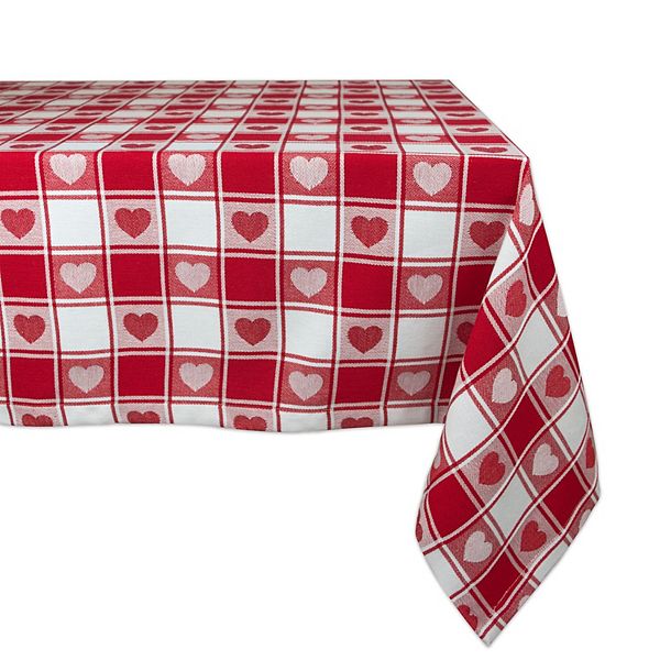 52" Red and White Hearts Woven Square Tablecloth Contemporary Home Living