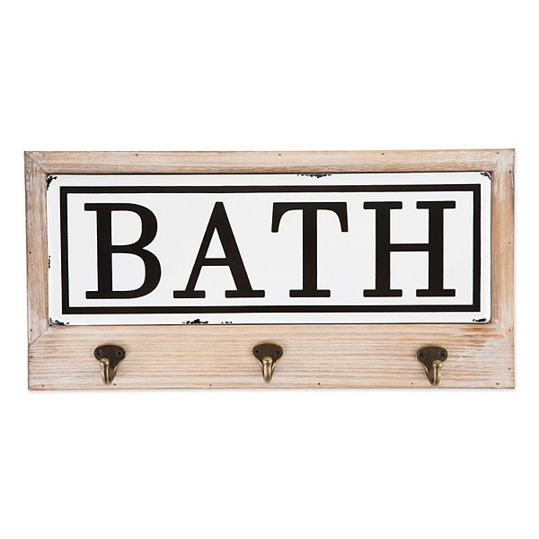 17.75" Brown and White Vintage Enamelware Tile Bath Hook Sign Contemporary Home Living