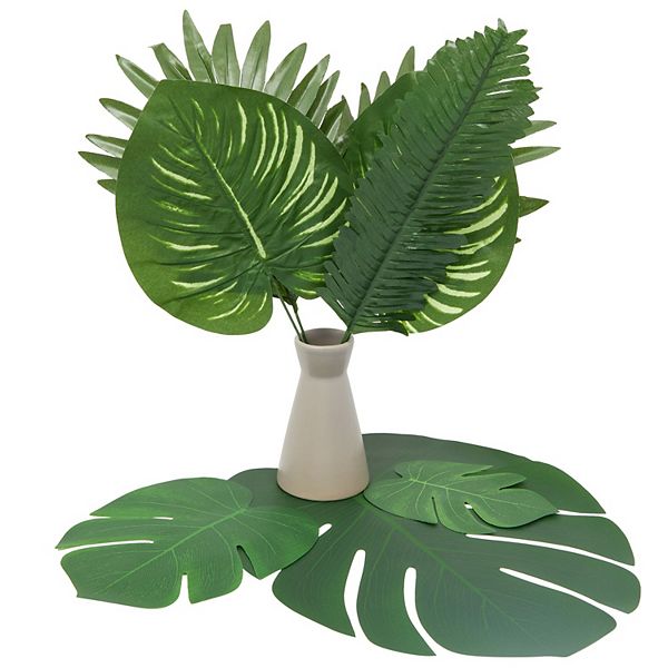 Artificial Palm Leaves Decor, Tropical Jungle Party Decorations (6 Styles, 90 Pieces) Okuna Outpost