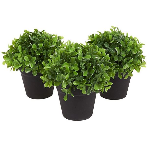 3 Pack Mini Artificial Potted Fake Plants for Home Decor, Small Faux Topiaries for Indoor Shelves or Outdoor Garden (5 x 5.2 In) Juvale