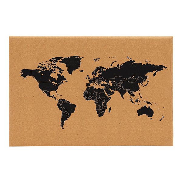 Cork Board Map Of The World - Wall Mount Bulletin Board With Pins, 23.5 X 15.75" Juvale