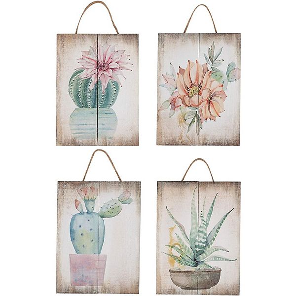 4pcs Cactus Succulents Design Wooden Wall Ornament Hanging Sign Room Decoration Juvale