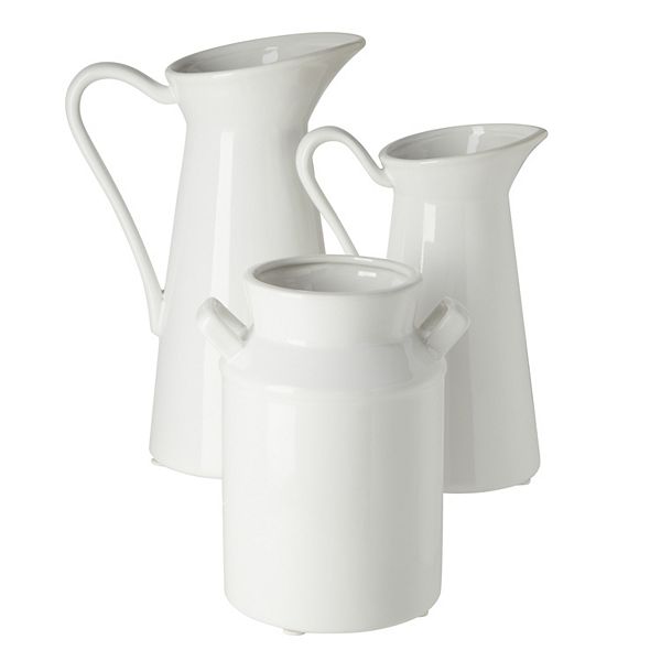 Set of 3 Ceramic Vase Pitchers for Home Decor, Small White Centerpieces for Living Room (3 Sizes) Farmlyn Creek