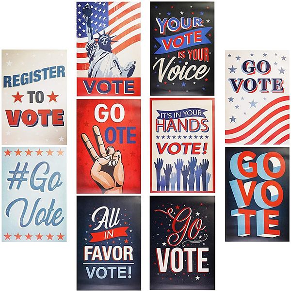 Go Vote, Patriotic Election Day Posters (13 X 19 In, 10 Pack) Juvale