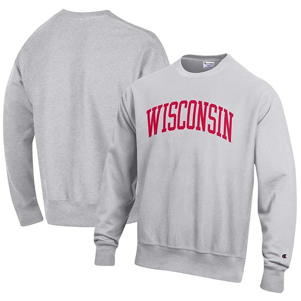 Мужская Футболка Champion Ash Wisconsin Badgers Big & Tall Reverse Weave Fleece Crewneck Pullover Sweatshirt Champion