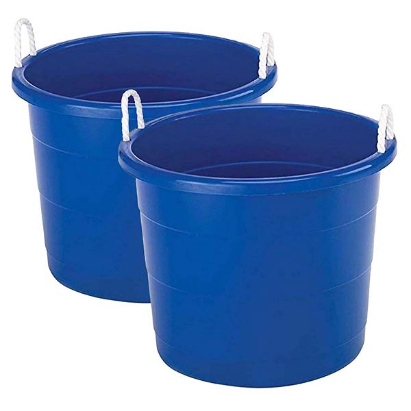 Homz 18 Gal Plastic Open Storage Round Utility Tub with Handles, Blue (2 Pack) Homz