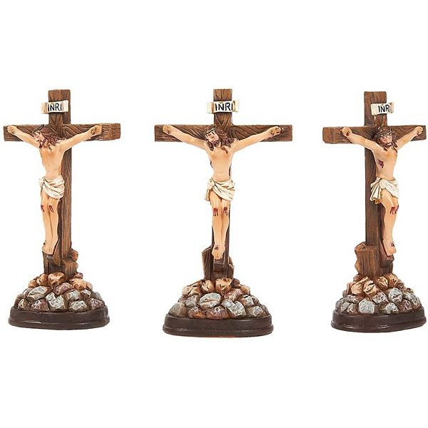 Juvale Religious Statues - 3-Pack Jesus Cross Crucifix Figurines - Holy Catholic Crosses, Resin Figures of Christ's Crucifixion - 1.7 x 3.6 x 1.25 Inches Juvale