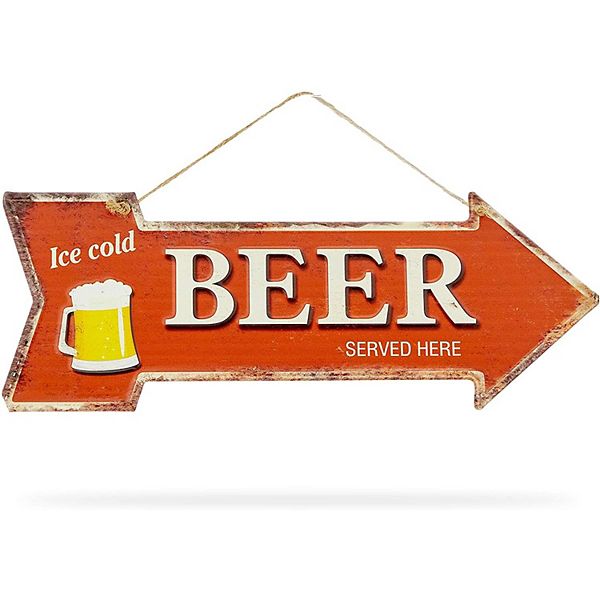 Okuna Outpost Retro Metal Sign for Bars, Ice Cold Beer (15.7 x 5.5 in, Red) Okuna Outpost