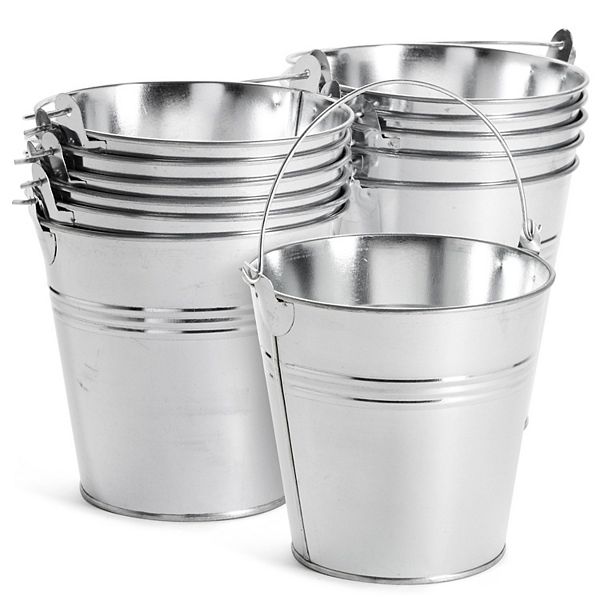 12 Pack Galvanized Metal Buckets With Handles For Party Decorations, Small Tin Pails (4.7 In) Juvale