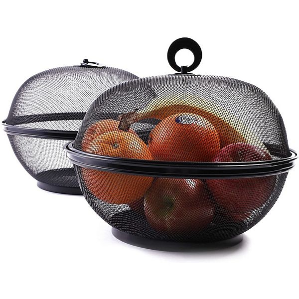 Mesh Fruit Basket with Lid (10 In, Black, 2 Pack) Juvale