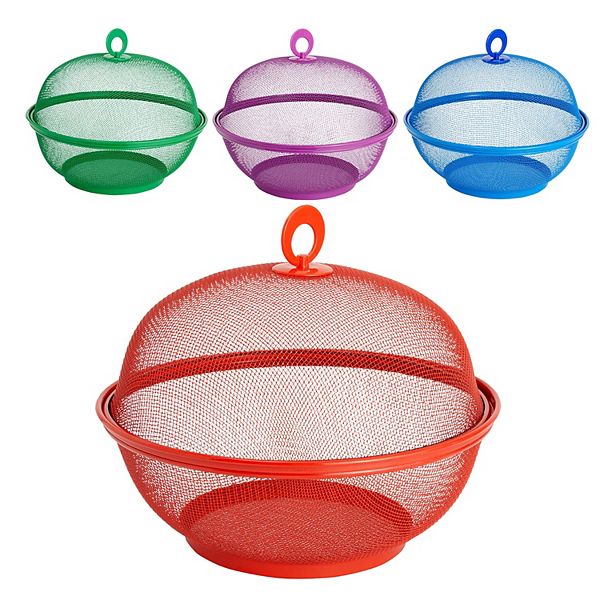 Mesh Wire Fruit Basket with Lid for Vegetables, Fruits, Gifts, House Warming, Home, Restaurants, 4 Colors Juvale