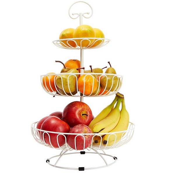 White Metal Fruit Basket, 3 Tier Kitchen Storage for Vegetables, Produce, and Counter Decor (18 In) Juvale