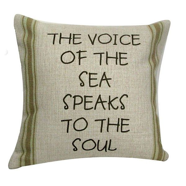 12" Beige Striped "The Voice of the Sea Speaks To the Soul" Throw Pillow Crafted Creations