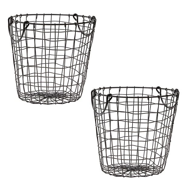 Round Black Wire Laundry Baskets with Handles (Metal, 8.5 x 11 In, 2 Pack) Farmlyn Creek