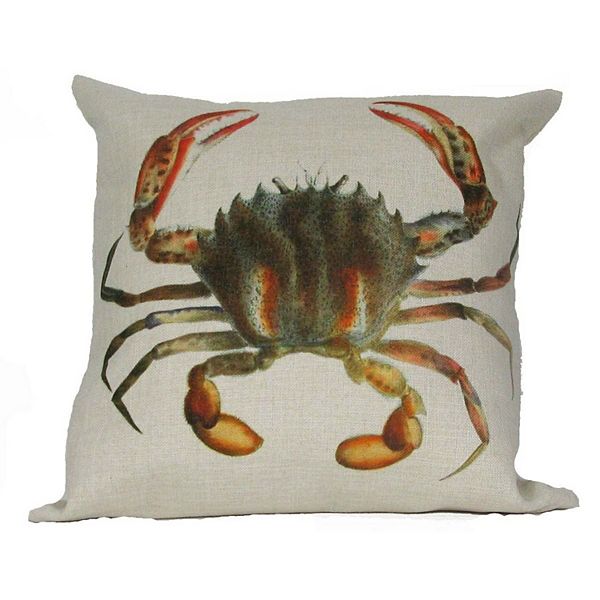 18" Beige and Gray Antique Sea Inspired Crab Throw Pillow Crafted Creations