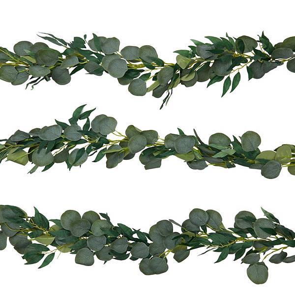 3 Pack Artificial Silver Dollar Eucalyptus Garland with Willow Leaves (6.5 Feet) Farmlyn Creek