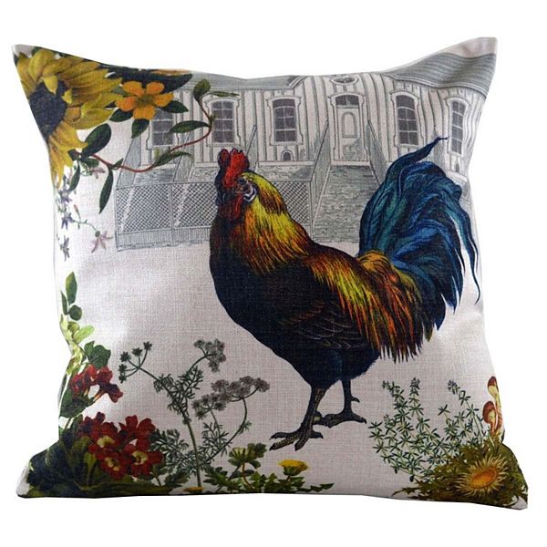 18" Blue and White Decorative Rooster Throw Pillow Golden Hill Studio