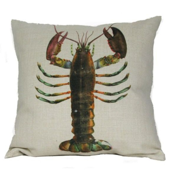 18" White and Brown Lobster Square Throw Pillow with Insert Golden Hill Studio